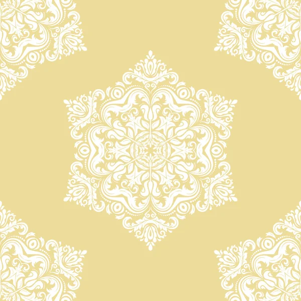 Классический Бесшовный Векторный Рисунок Дамаске Жёлтый Белый Орнамент Классический Винтажный — стоковый вектор