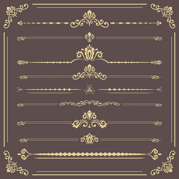 Conjunto Vintage Elementos Decorativos Vectoriales Separadores Horizontales Marco Colección Diferentes — Vector de stock