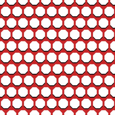 Geometrik soyut vektör sekizgen arkaplan. Geometrik soyut kırmızı ve beyaz süslemeler. Kusursuz modern desen
