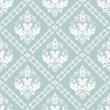 Klasik kusursuz vektör deseni. Damask oryantasyonu açık mavi ve beyaz süs. Klasik klasik klasik arka plan. Kumaş, duvar kâğıtları ve ambalaj için doğu deseni