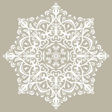 Klasik tarzda zarif klasik bej ve beyaz renkli vektör süslemesi. Doğulu elementlerle soyut geleneksel süs. Klasik vintage desen