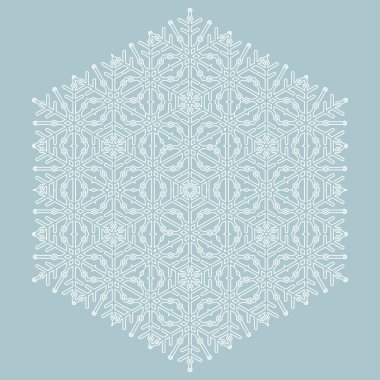 Yuvarlak vektör kar tanesi. Soyut kış süsü. Açık mavi ve beyaz kar taneli desen