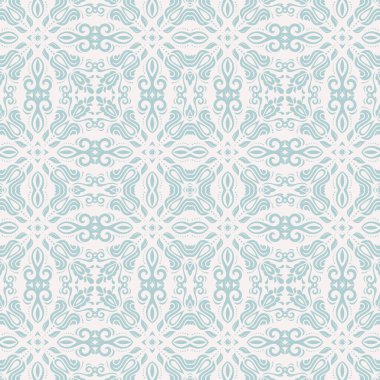 Klasik dikişsiz hafif mavi-beyaz vektör deseni. Damask oryantasyon süsü. Klasik klasik klasik arka plan. Kumaş, duvar kâğıtları ve ambalaj için doğu deseni