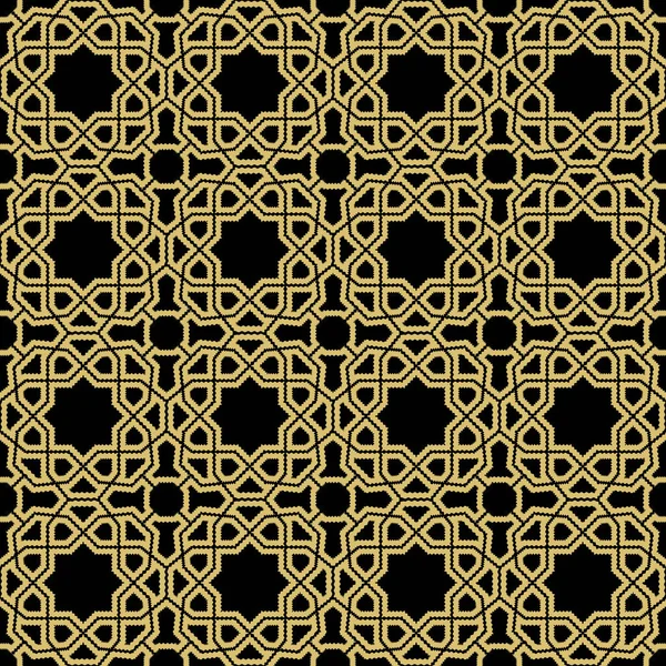 Adorno Inconsútil Vectorial Negro Dorado Estilo Árabe Fondo Abstracto Geométrico — Archivo Imágenes Vectoriales