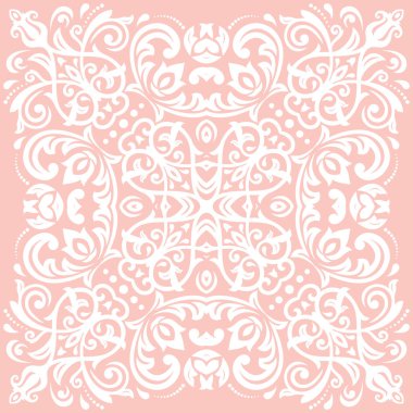 Klasik tarzda klasik bir klasik vektör süsü. Soyut pembe ve beyaz geleneksel süslemeler ve doğu unsurları. Klasik vintage desen