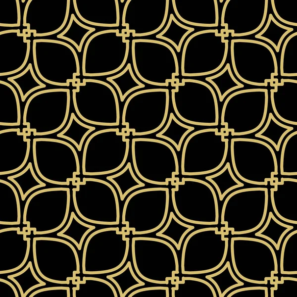 Seamless Vector Ornament Arabian Style Geometric Abstract Black Golden Background — Stock vektor