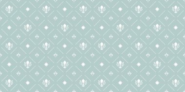 Kusursuz vektör deseni. Modern geometrik açık mavi ve beyaz süsler ve kraliyet zambakları. Klasik arkaplan