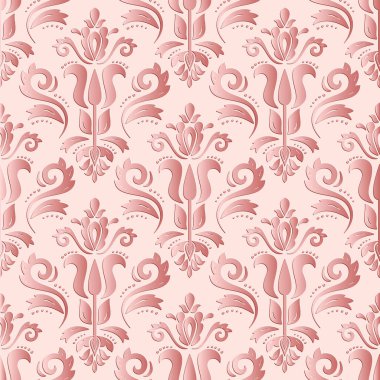 Çiçek vektör süsü. Çiçekli kusursuz soyut klasik arka plan. Kırmızı ve pembe çiçekli desenler. Duvar kağıdı ve ambalaj için süs