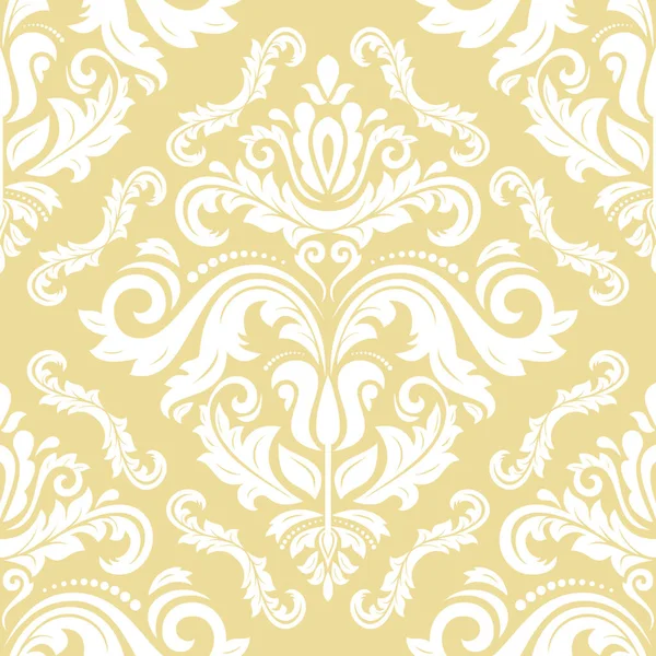 Klasický Hladký Vektorový Vzorec Damaskův Ornament Klasické Žluté Bílé Vinobraní — Stockový vektor