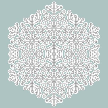 Yuvarlak vektör kar tanesi. Soyut kış süsü. Açık mavi ve beyaz kar taneli desen