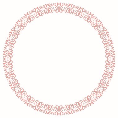 Arabesk ve çiçek elementleri içeren doğu vektör çerçevesi. Çiçekli, pembe ve beyaz, klasik desenli. Metin için daire ve yer içeren tebrik kartı