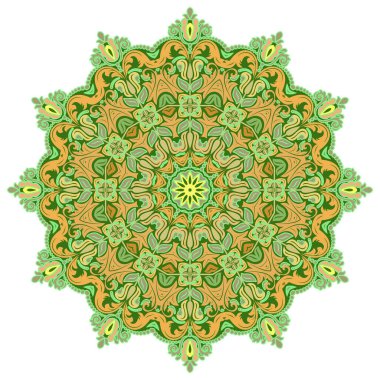 Oryantal vektör turuncu ve yeşil süslemeler, arabesk ve çiçek elementleriyle. Geleneksel klasik süs. Arabesk ile klasik desen