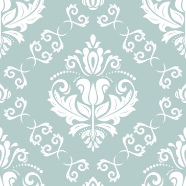 Klasik kusursuz vektör deseni. Damask oryantasyonu açık mavi ve beyaz süs. Klasik klasik klasik arka plan. Kumaş, duvar kâğıtları ve ambalaj için doğu deseni