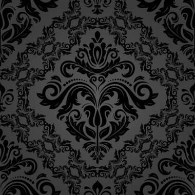 Klasik kusursuz vektör deseni. Damask oryantasyon süsü. Klasik koyu renkli arka plan. Kumaş, duvar kâğıtları ve ambalaj için doğu deseni