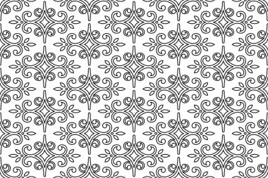 Klasik kusursuz vektör deseni. Damask oryantasyon siyah beyaz süs. Klasik klasik klasik arka plan. Kumaş, duvar kâğıtları ve ambalaj için doğu deseni