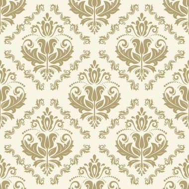 Klasik dikişsiz vektör altın deseni. Damask oryantasyon süsü. Klasik klasik klasik arka plan. Kumaş, duvar kâğıtları ve ambalaj için doğu deseni