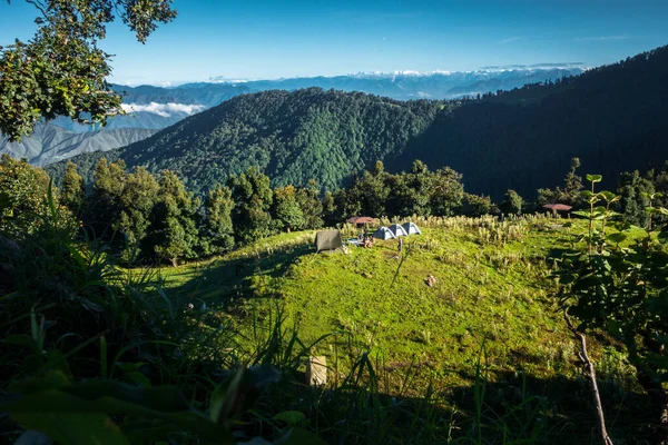 Wide Angle Shot Camping Hills Himalayan Region Uttarakhand India Visible — Foto de Stock