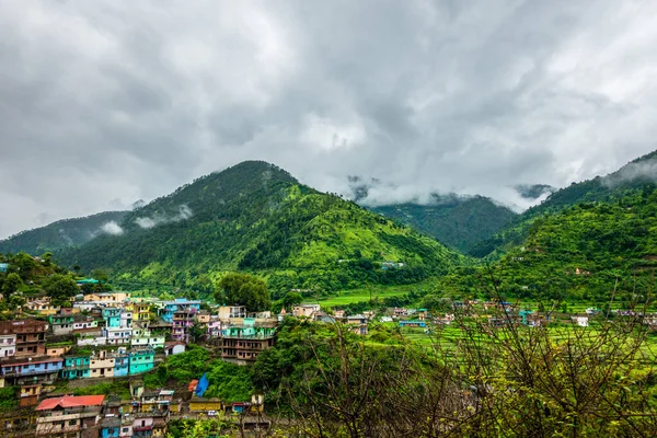 Wide Angle Shot Village Mountains Lower Himalayan Region Uttarakhand State — 图库照片