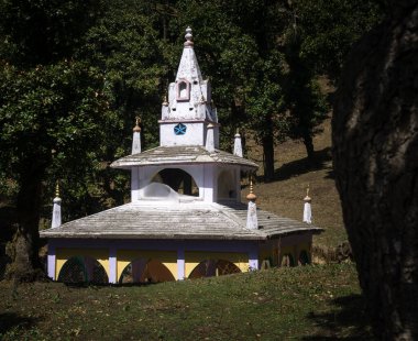 March 3rd 2021 Uttarakhand India. Naag Tibba Mountain Serpent God Temple in rural region of the himalayas.