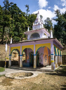 March 3rd 2021 Uttarakhand India. Naag Tibba Mountain Serpent God Temple in rural region of the himalayas.