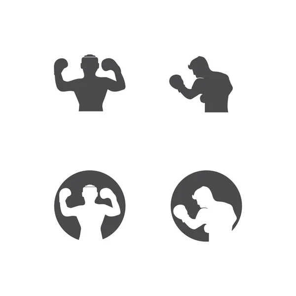 拳击图标集和拳击手设计图解符号 — 图库矢量图片