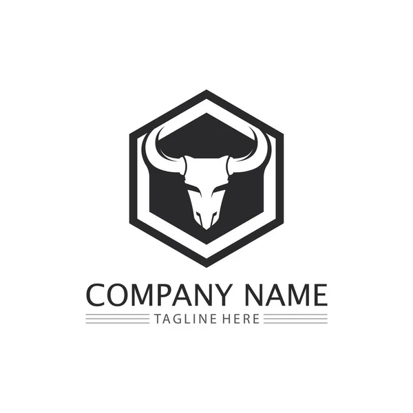 Bull Búfalo Cabeça Vaca Animal Mascote Logotipo Vetor Design Para —  Vetores de Stock