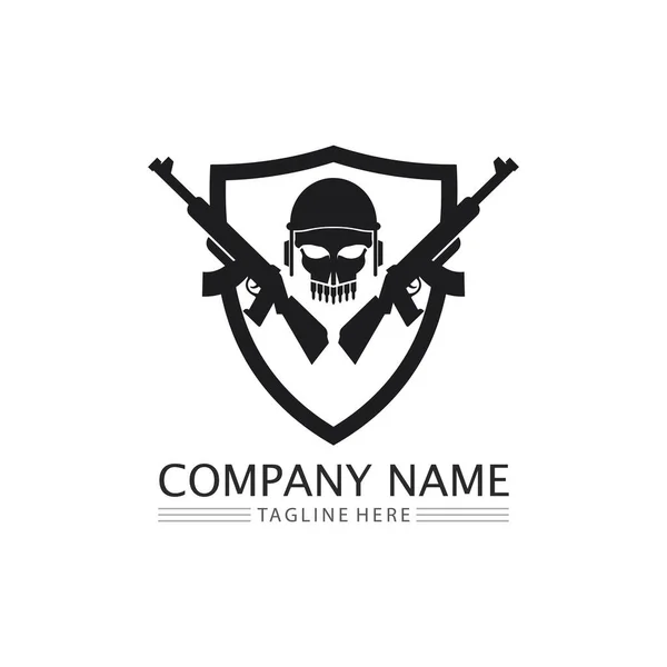 Logo Pistolet Soldat Armée Tireur Élite Vectoriel Design Illustration Revolver — Image vectorielle