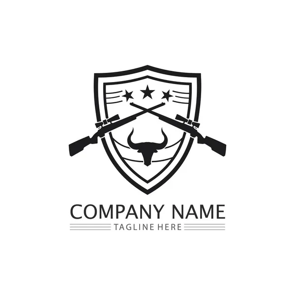 Logo Zbraně Armádní Voják Sniper Střílel Vektor Design Ilustrace Vojenský — Stockový vektor