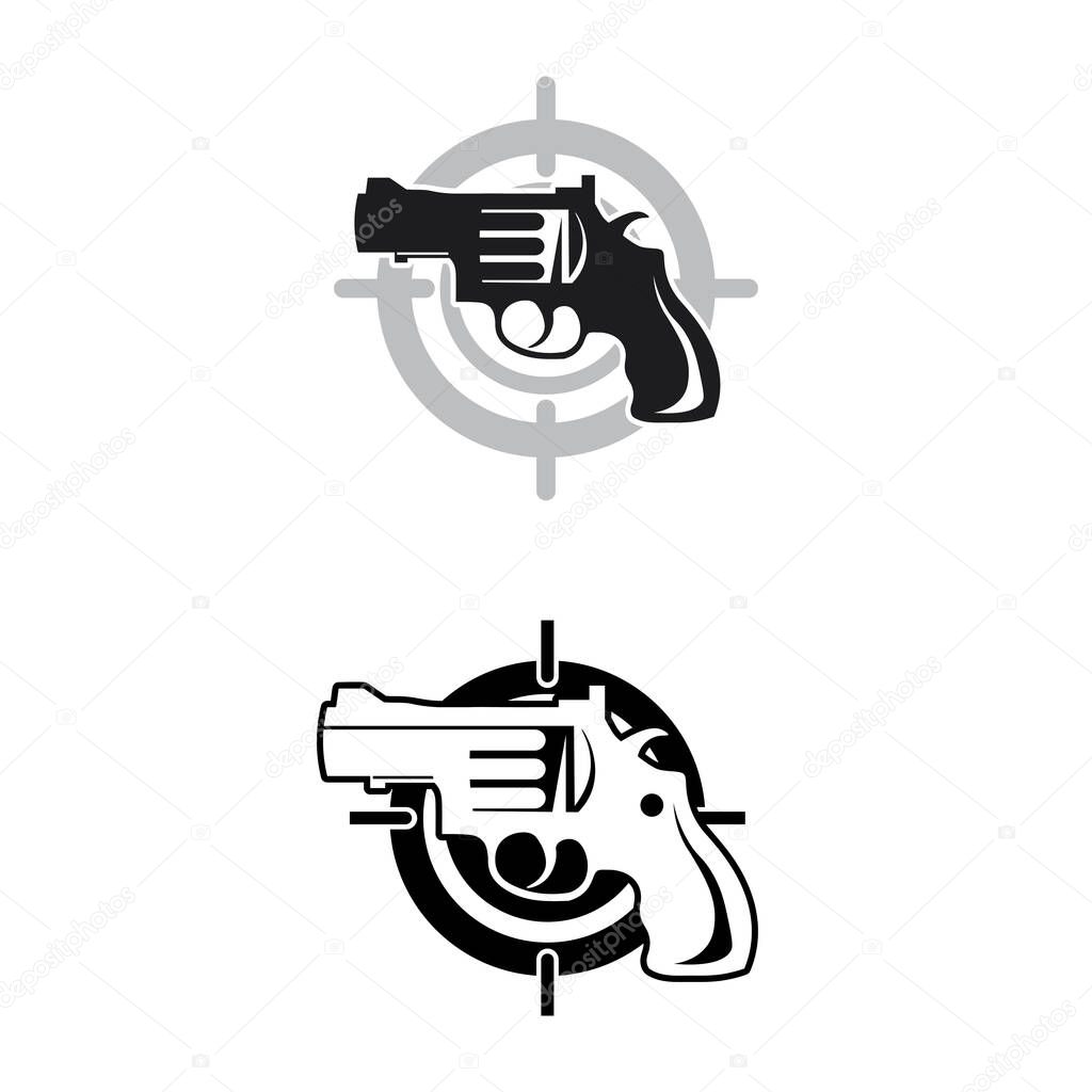Gun logo and Army soldier sniper shot vector Design Illustration military shot revolver