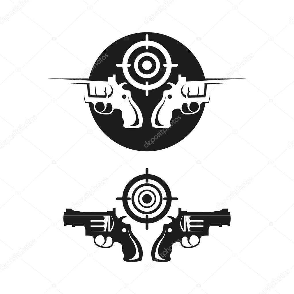 Gun logo and Army soldier sniper shot vector Design Illustration military shot revolver 