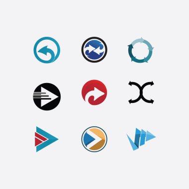 Ok simgesi logosu ve tasarım şekli, Müzik çalma düğmesi soyut simge vektör illüstrasyon şablonu tasarımı