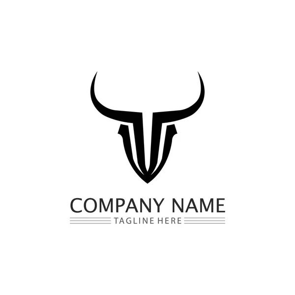 Toro Bufalo Testa Mucca Animale Mascotte Logo Vettore Progettazione Corno — Vettoriale Stock