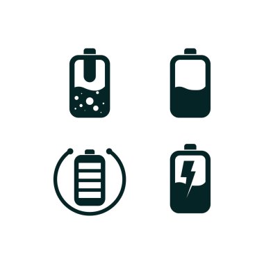 Batarya simgesi ve şarj, şarj göstergesi Vektör logo tasarım seviyesi Pil Enerjisi Gücü düşük seviyeli batarya seviyesinde çalışıyor logo şarj seviyesi illüstrasyonunu ayarla