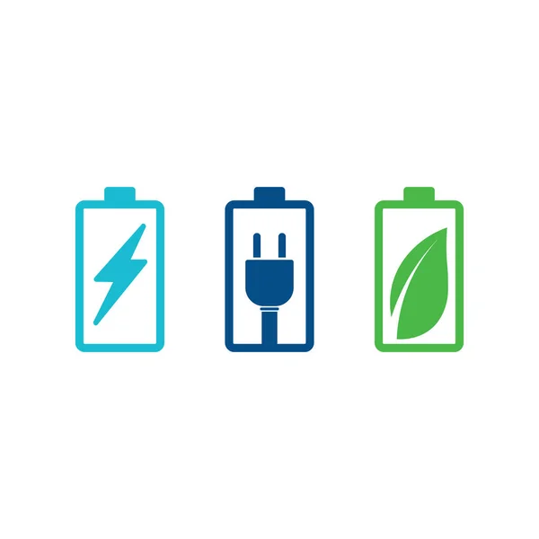 バッテリーアイコンと充電 充電インジケータベクトルロゴデザインレベルバッテリーエネルギー低稼働状態のバッテリーセットロゴ充電レベルイラスト — ストックベクタ