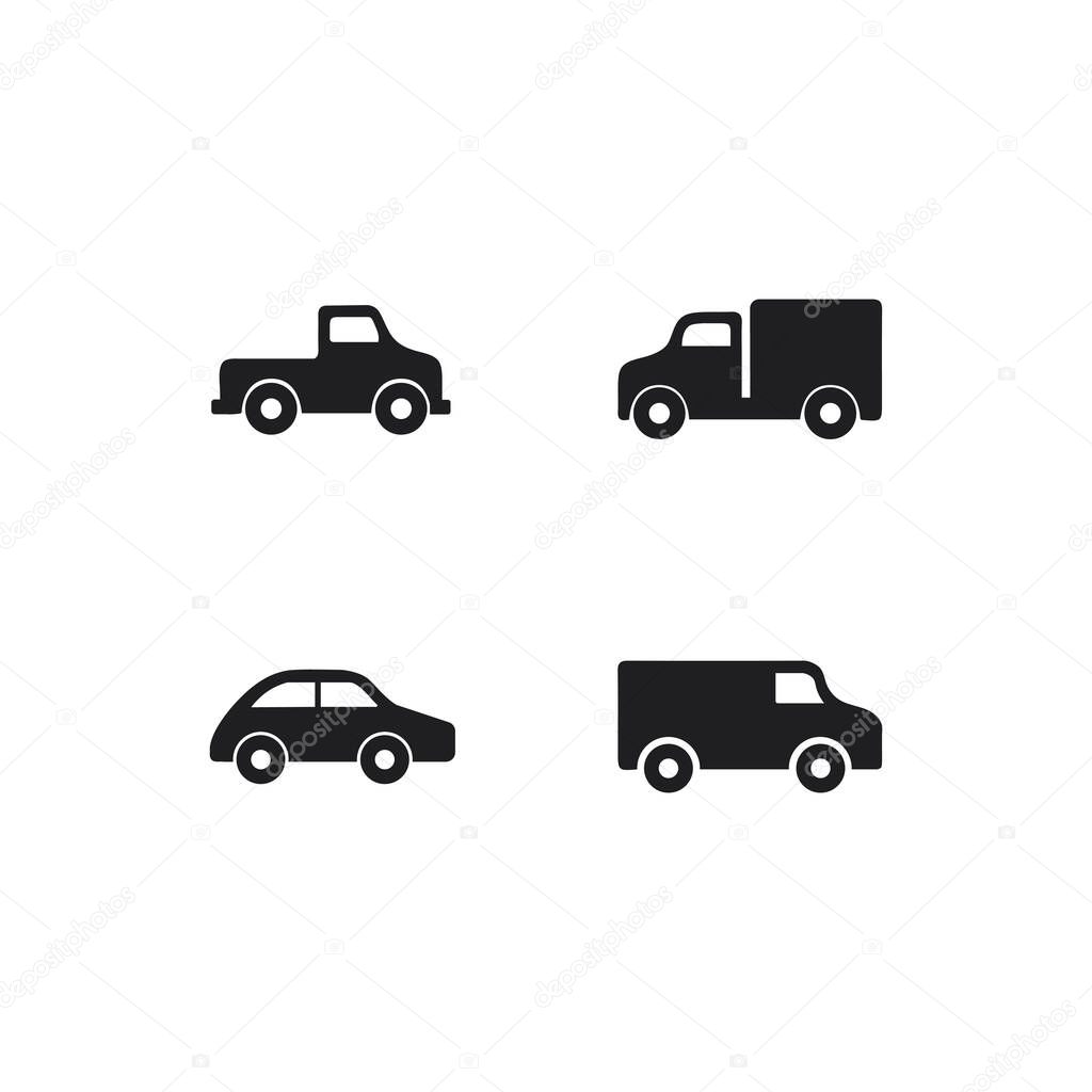 Car icons and vector logo automobiles for travel truck bus and other transport vector signs design illustration