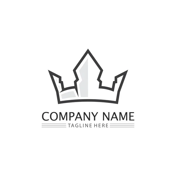 Kroon Logo Koning Logo Koningin Logo Prinses Template Vector Pictogram — Stockvector