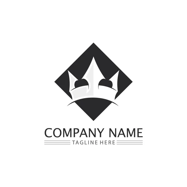 Logo Corona Rey Logotipo Reina Princesa Icono Del Vector Plantilla — Vector de stock