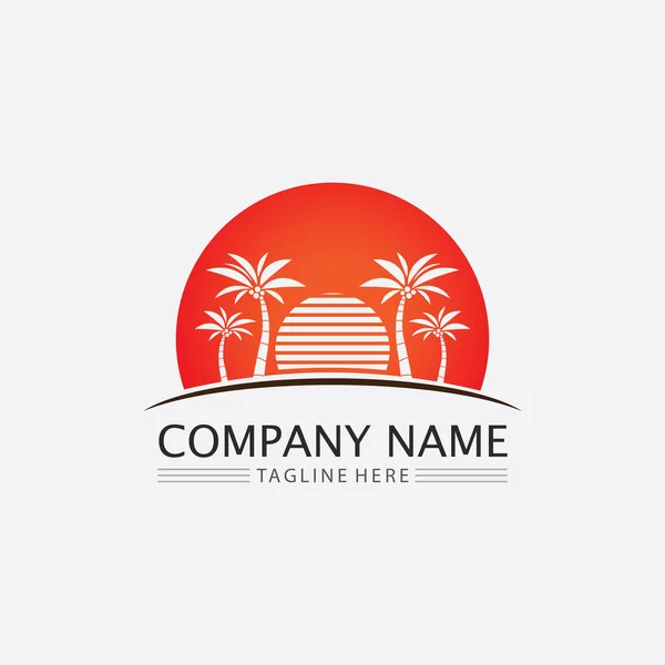Palma Estate Disegno Tropicale Logo Modello Vettoriale Illustrazione — Vettoriale Stock