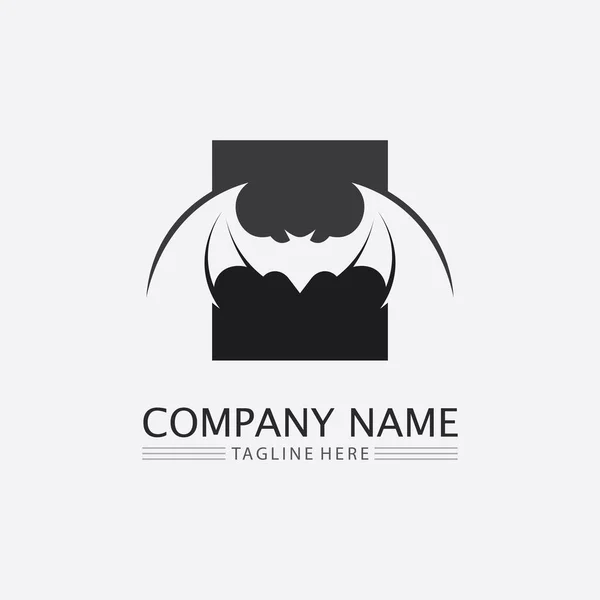 Bat Logo Animale Vettore Ali Nero Halloween Vampiro Gotico Illustrazione — Vettoriale Stock