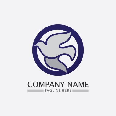 Kuşlar ve güvercin logosu tasarımı ve vektör hayvan kanatları ve uçan kuş.