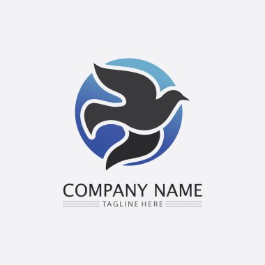 Kuşlar ve güvercin logosu tasarımı ve vektör hayvan kanatları ve uçan kuş.