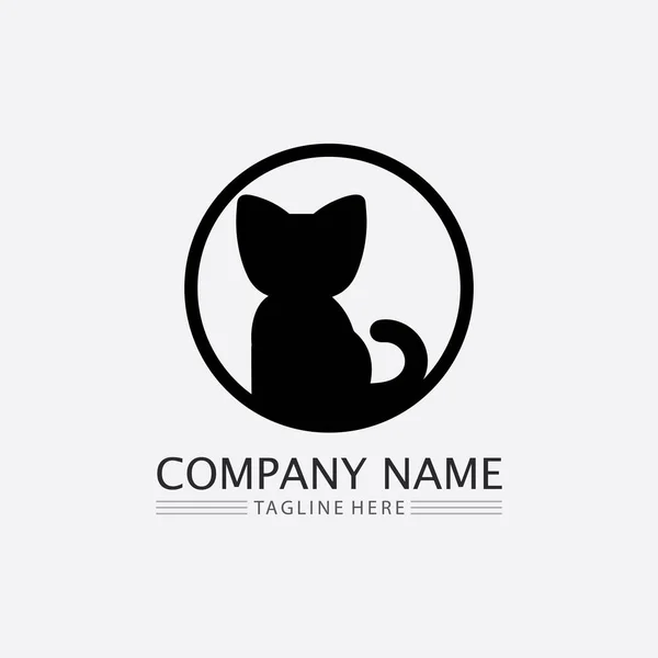 猫のロゴとベクトル動物のアイコンフットプリント子猫のカリコのロゴ犬のシンボル漫画のキャラクターサインイラストドアのデザイン — ストックベクタ