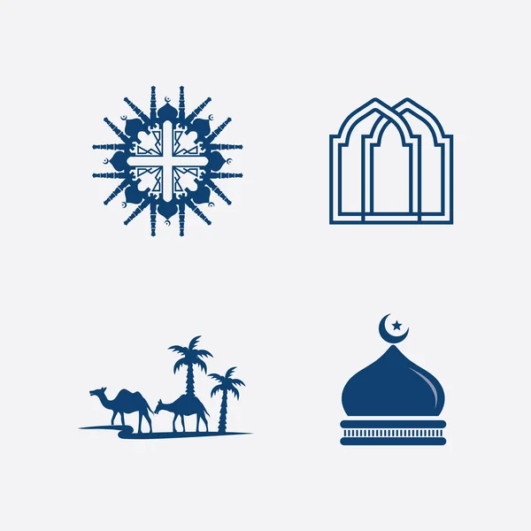 具有新月形的阿拉伯伊斯兰斋月卡里姆与穆斯林社区节日圣月灯具的创作 — 图库矢量图片