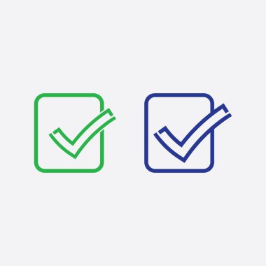 Kontrol listesi logo vektörü veya simgesi. Yeşil renkli gösterimde kene sembolü. Onaylama veya denetleme tasarımı için onay sembolünü kabul et