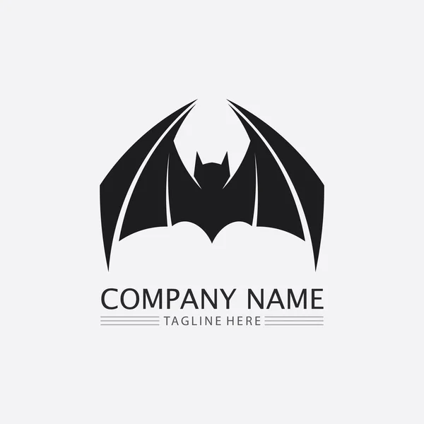 Bat Logo Animale Vettore Ali Nero Halloween Vampiro Gotico Illustrazione — Vettoriale Stock