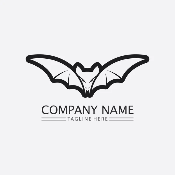 Nietoperz Logo Zwierząt Wektor Skrzydła Czarny Halloween Wampir Gotyk Ilustracja — Wektor stockowy