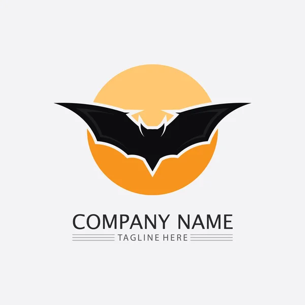 Fledermaus Logo Tier Und Vektor Flügel Schwarz Halloween Vampir Gotik — Stockvektor