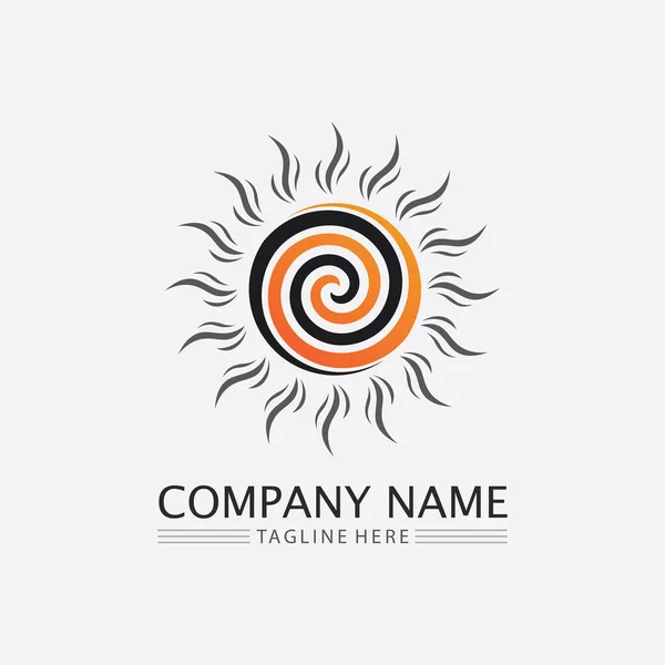 Güneş Yaz Vektör Illüstrasyonu Simge Logo Şablonu Tasarımı — Stok Vektör