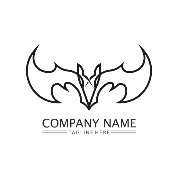 Bat Logo Animale Vettore Ali Nero Halloween Vampiro Gotico Illustrazione — Vettoriale Stock