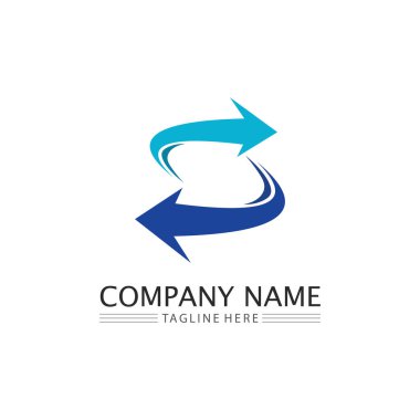 Müzik, ortam, oyun, dijital ses ve hız, finans, iş şablonu logosu için ok logosu vektörü